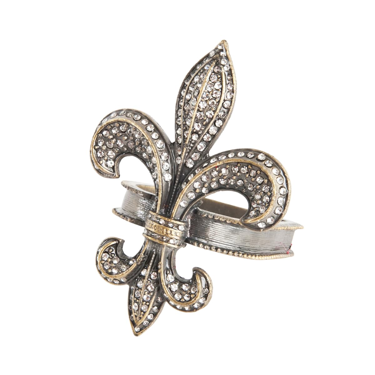 Fennco Styles Bejeweled Fleur De Lis Metal Napkin Rings, Set of 4 - Black Napkin Holders for Home Decor, Dining Table, Banquets, Family Gathering and Special Occasions