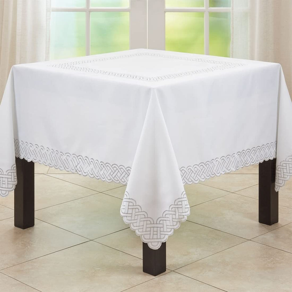 Fennco Styles Braid Emroidered Metallic Border Table Runner 16" W x 54" L - Silver Table Cover for Home Décor, Everyday Use, Christmas, Banquets and Special Events