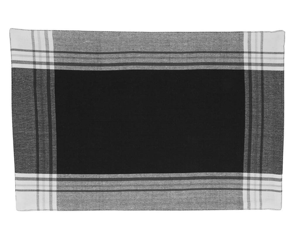 Fennco Styles Contemporary Stripe Border Design 100% Cotton Table Placemats 13" W x 19" L, Set of 4 - Black Table Mats for Dining Table Décor, Banquets, Holiday, Family Gathering, Special Occasion