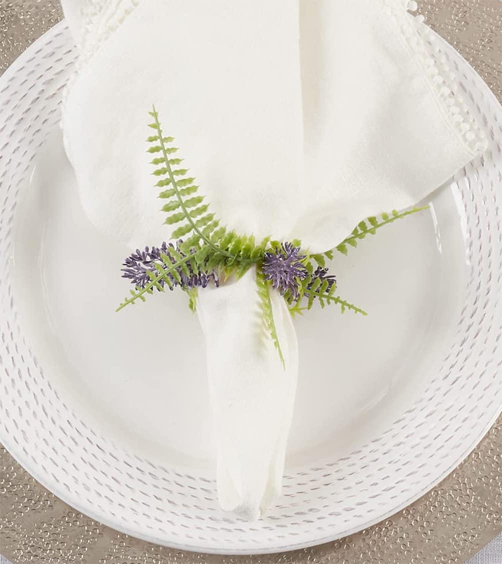Fennco Styles Handmade Lavender Decorative Napkin Rings, Set of 4 - Purple Garden Floral Napkin Holders for Dining Table, Banquets, Weddings, Holiday Décor and Special Event
