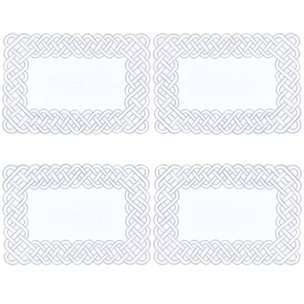 Fennco Styles Braid Emroidered Metallic Border Table Runner 16" W x 54" L - Silver Table Cover for Home Décor, Everyday Use, Christmas, Banquets and Special Events