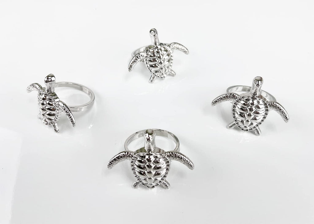 Fennco Styles Nature's Touch Sea Turtle Metal Napkin Rings, Set of 4 – Bronze Sea Creatures Napkin Holders for Family Dinner, Themed Party, Table Décor, Banquets, Holidays and Special Occasion