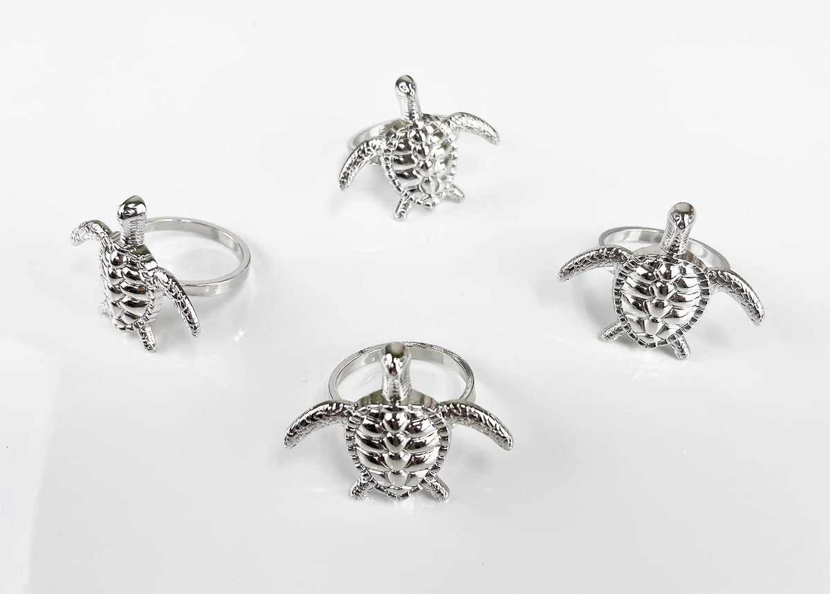 Fennco Styles Nature's Touch Sea Turtle Metal Napkin Rings, Set of 4 – Bronze Sea Creatures Napkin Holders for Family Dinner, Themed Party, Table Décor, Banquets, Holidays and Special Occasion