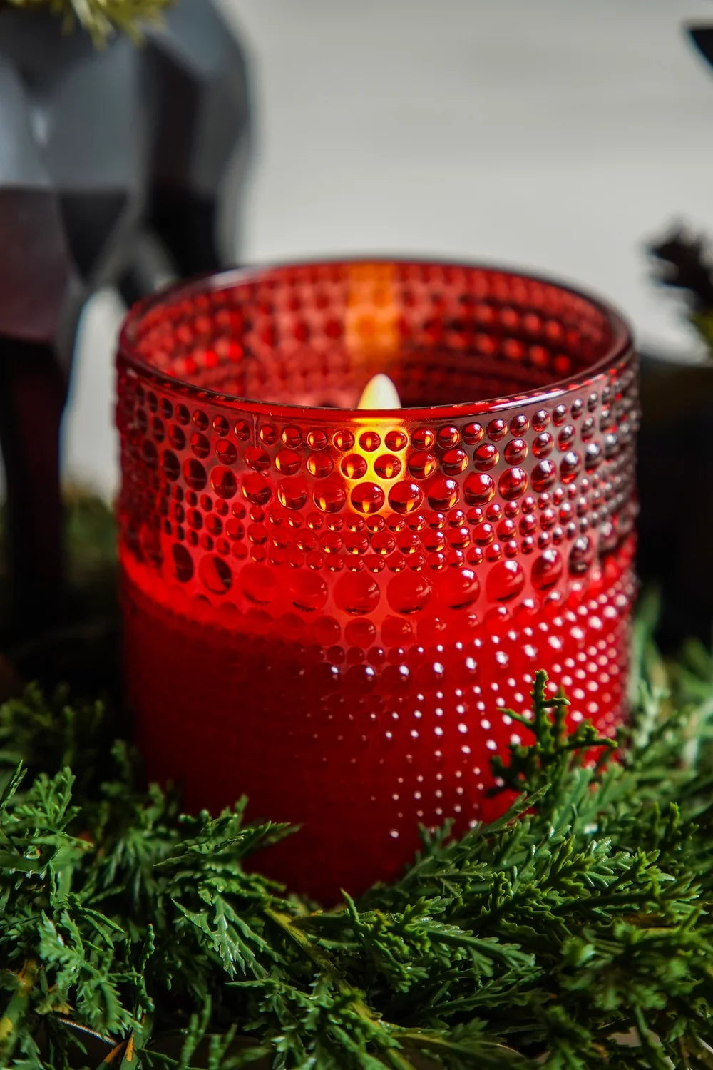Red Hobnail Glass 3D Flameless Wax Candle