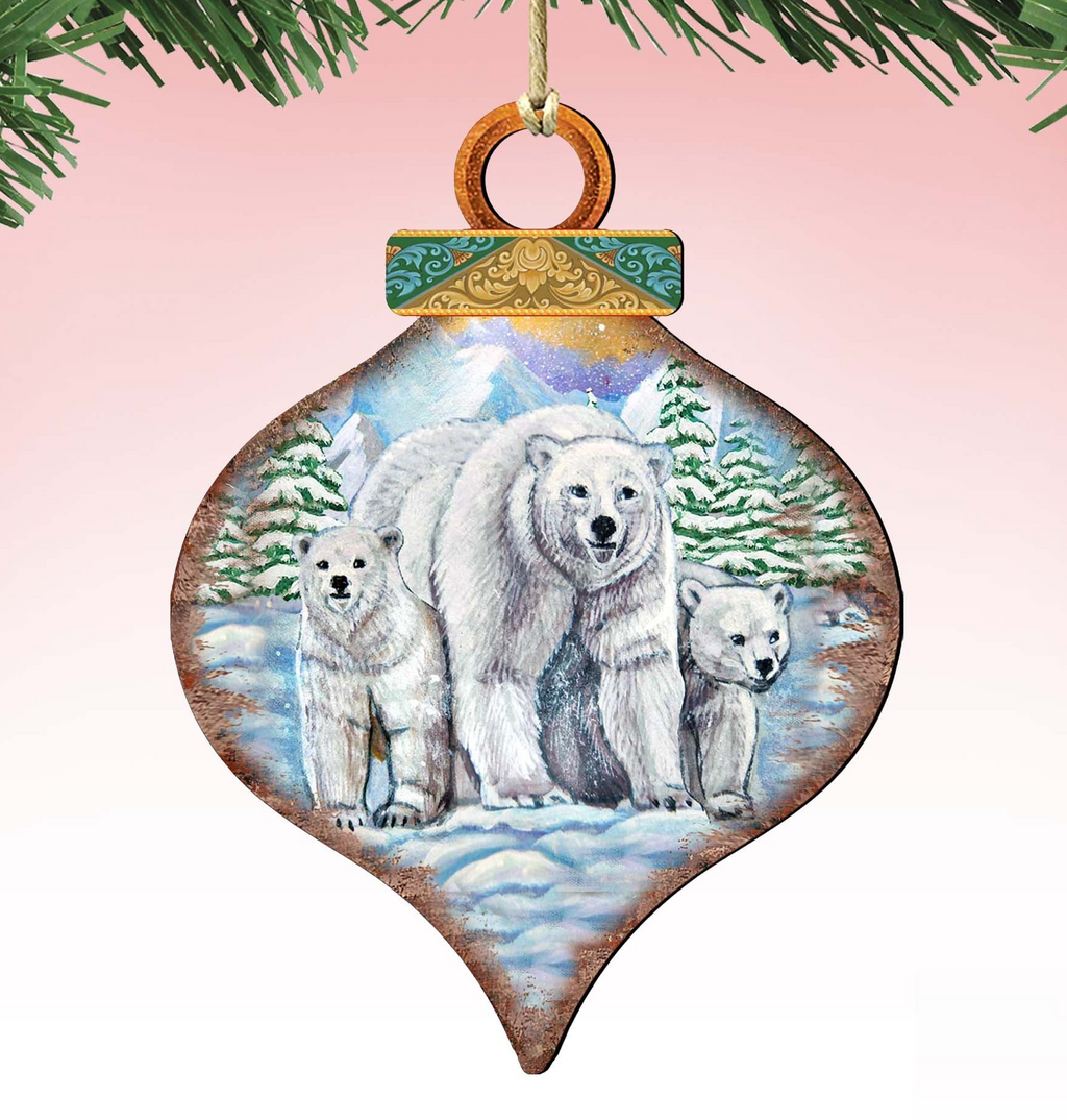 Hand-Carved Wildlife Tree bundle: Polar bears wooden ornament