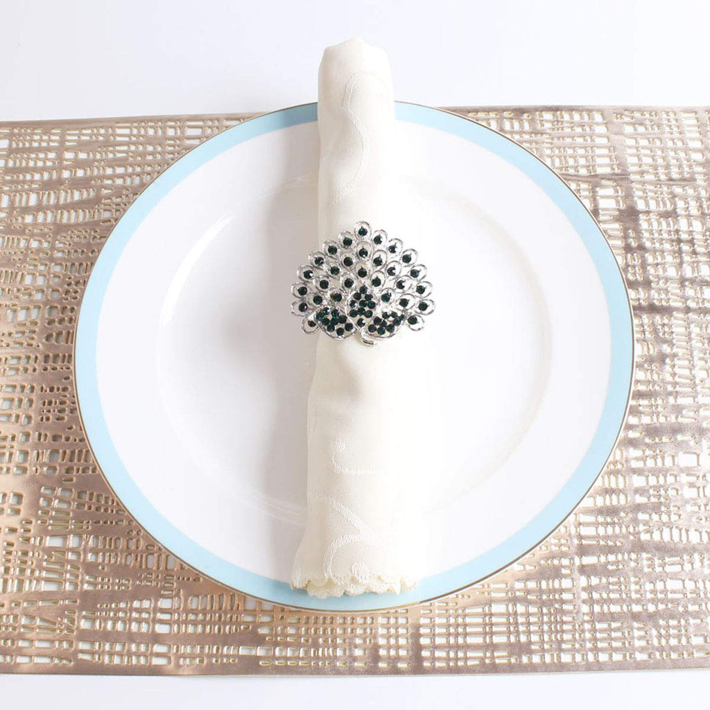 Fennco Styles Rhinestone Crystal Flower Napkin Rings Wedding Holiday Table Decoration - Set of 4