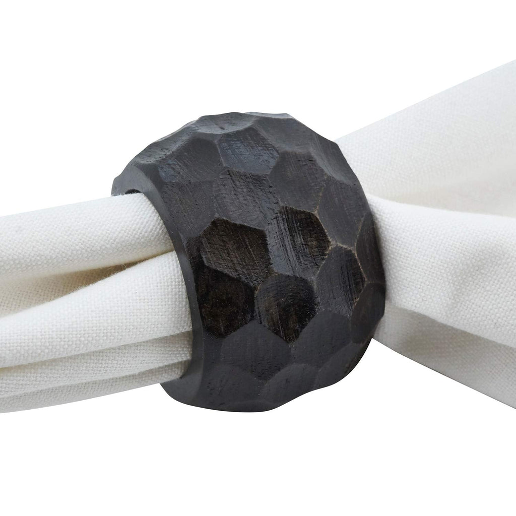 Fennco Styles Chunky Mango Wood Napkin Rings, Set of 4 - Coffee Texture Decorative Napkin Holders for Home, Dining Room, Banquet, Family Gathering, Holiday and Special Occasion