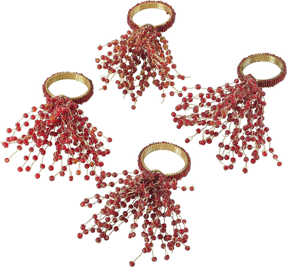 Fennco Styles Beaded Spray Design Napkin Rings, Set of 4 - Orange Napkin Holders for Home, Dining Table Decor, Banquets, Family Gathering and Special Occasion