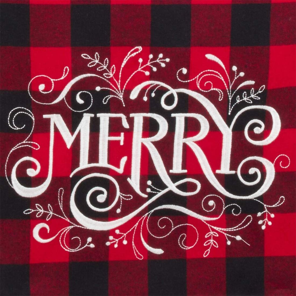 Fennco Styles Holiday Buffalo Plaid Cotton Blend Merry Design Table Runner 14 x 72 Inch - Red & Black Plaid Table Cover for Christmas Decor, Home, Banquet, Family Gathering and Special Occasion