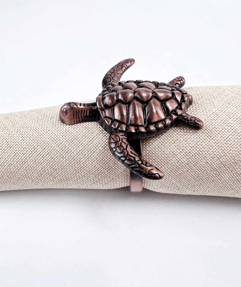 Fennco Styles Nature's Touch Sea Turtle Metal Napkin Rings, Set of 4 – Bronze Sea Creatures Napkin Holders for Family Dinner, Themed Party, Table Décor, Banquets, Holidays and Special Occasion