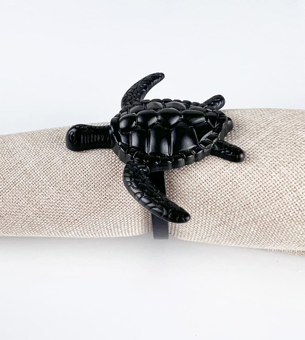 Fennco Styles Nature's Touch Sea Turtle Metal Napkin Rings, Set of 4 – Bronze Sea Creatures Napkin Holders for Family Dinner, Themed Party, Table Décor, Banquets, Holidays and Special Occasion