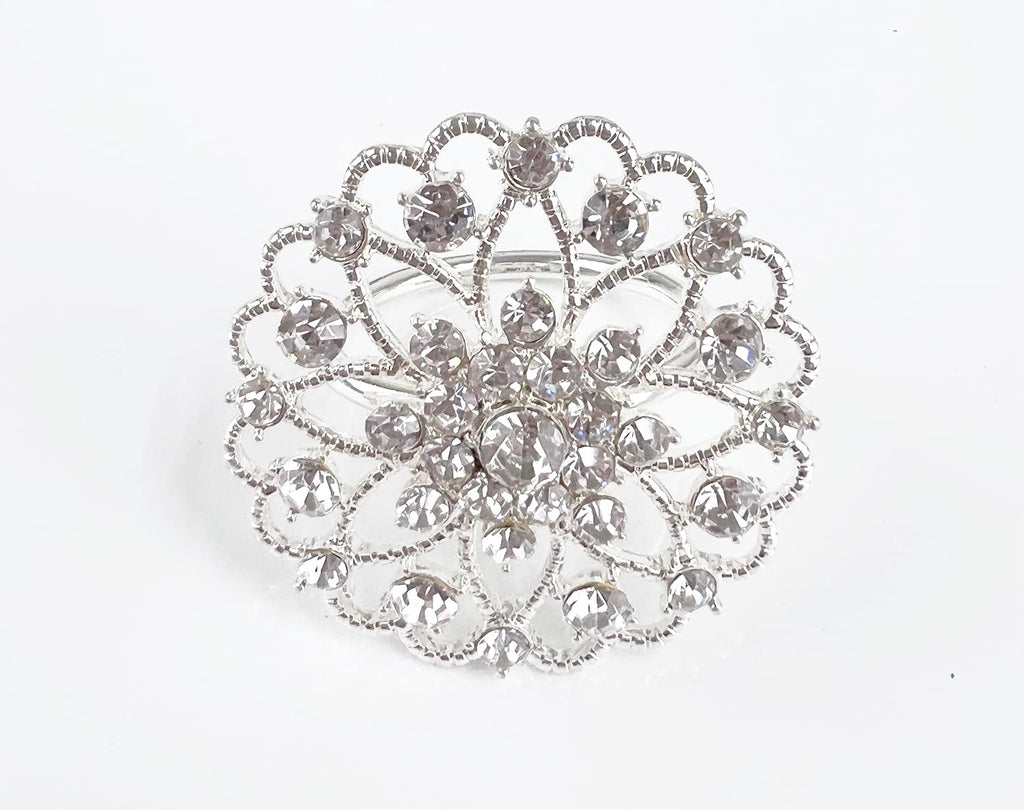 Fennco Styles Rhinestone Crystal Flower Napkin Rings Wedding Holiday Table Decoration - Set of 4
