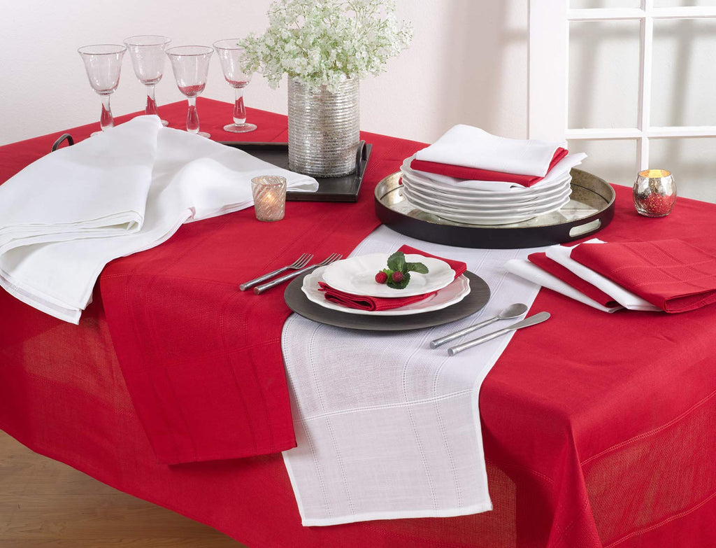 Fennco Styles Holiday Drawn Work Thread Design Cloth Napkin 20" Square - 2 Colors (Red, 20"x20" Napkin-Set of 4)