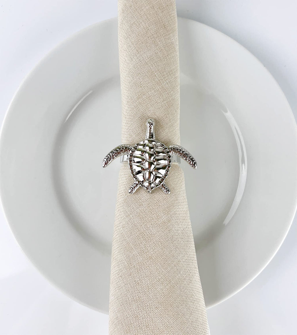 Fennco Styles Nature's Touch Sea Turtle Metal Napkin Rings, Set of 4 – Bronze Sea Creatures Napkin Holders for Family Dinner, Themed Party, Table Décor, Banquets, Holidays and Special Occasion