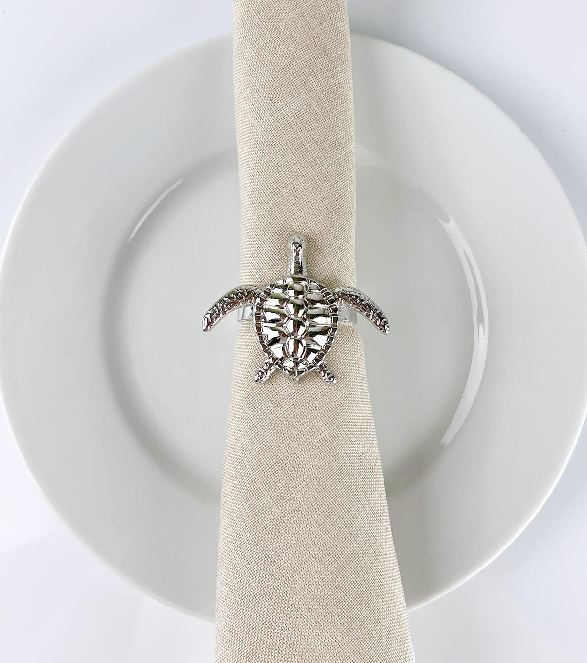 Fennco Styles Nature's Touch Sea Turtle Metal Napkin Rings, Set of 4 – Bronze Sea Creatures Napkin Holders for Family Dinner, Themed Party, Table Décor, Banquets, Holidays and Special Occasion