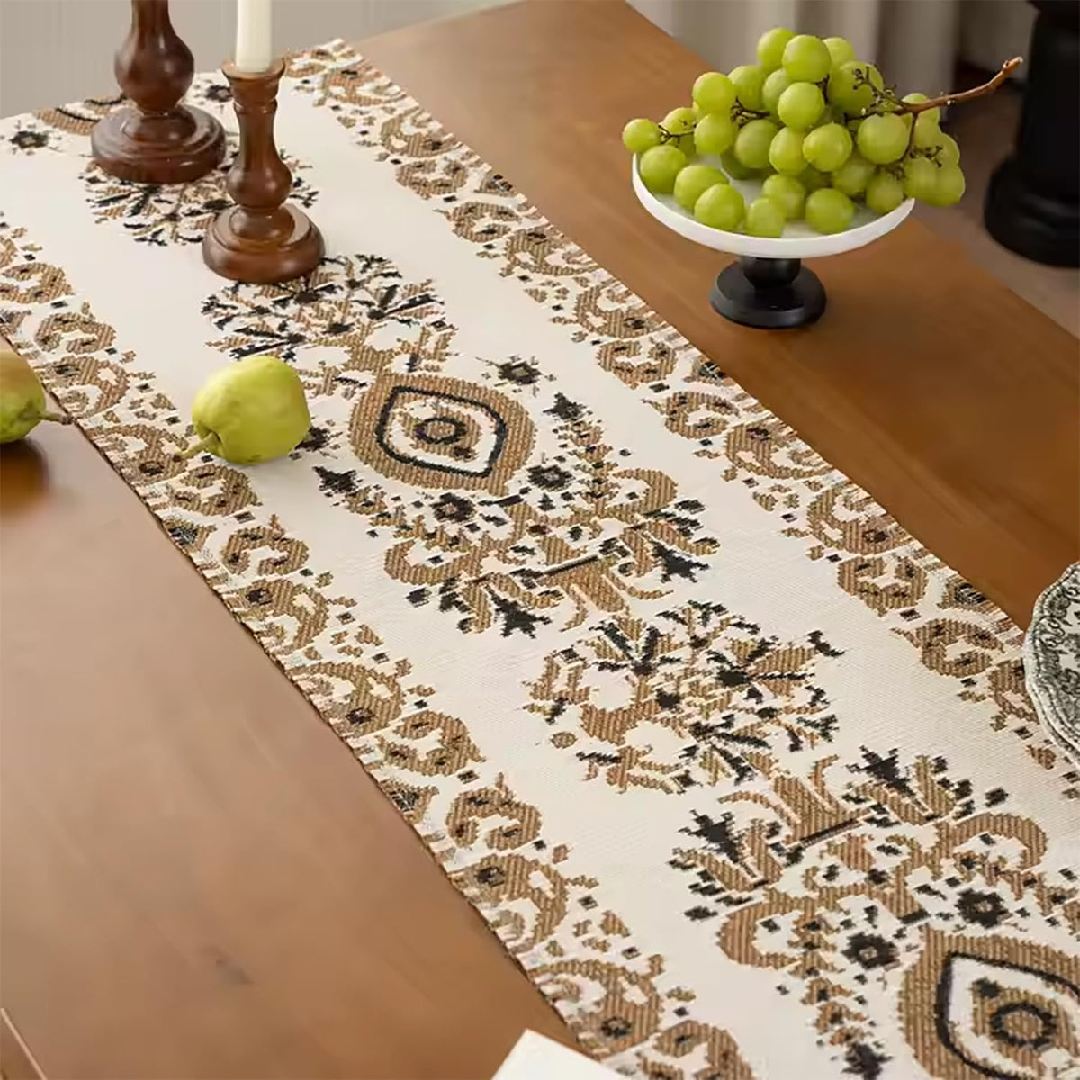 Fennco Styles Reversible Medallions Jacquard Cotton Blend Table Runner 14" W x 72" L - Multicolor Geometric Floral Dining Table Cover for Home Décor, Banquets, Family Gathering and Special Events