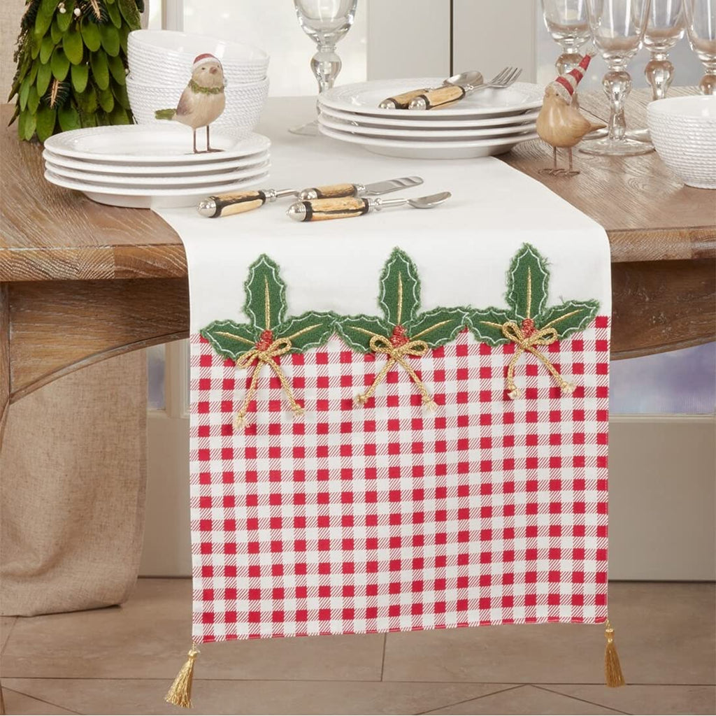 Fennco Styles Buffalo Plaid Holly Table Runner 16" W x 72" L - Classic Plaid Design for Home, Dining Table, Holiday, Christmas Décor, Banquet, Family Gathering and Special Occasion