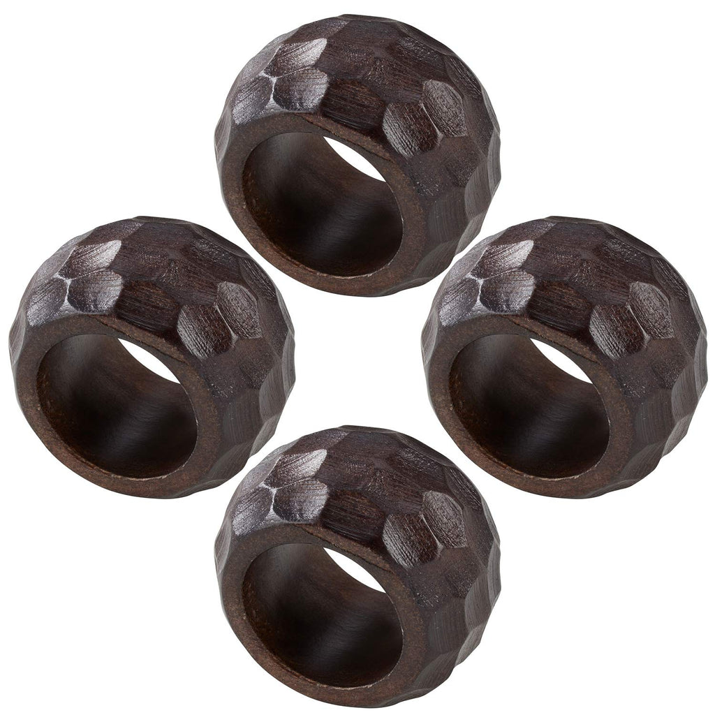 Fennco Styles Chunky Mango Wood Napkin Rings, Set of 4 - Coffee Texture Decorative Napkin Holders for Home, Dining Room, Banquet, Family Gathering, Holiday and Special Occasion
