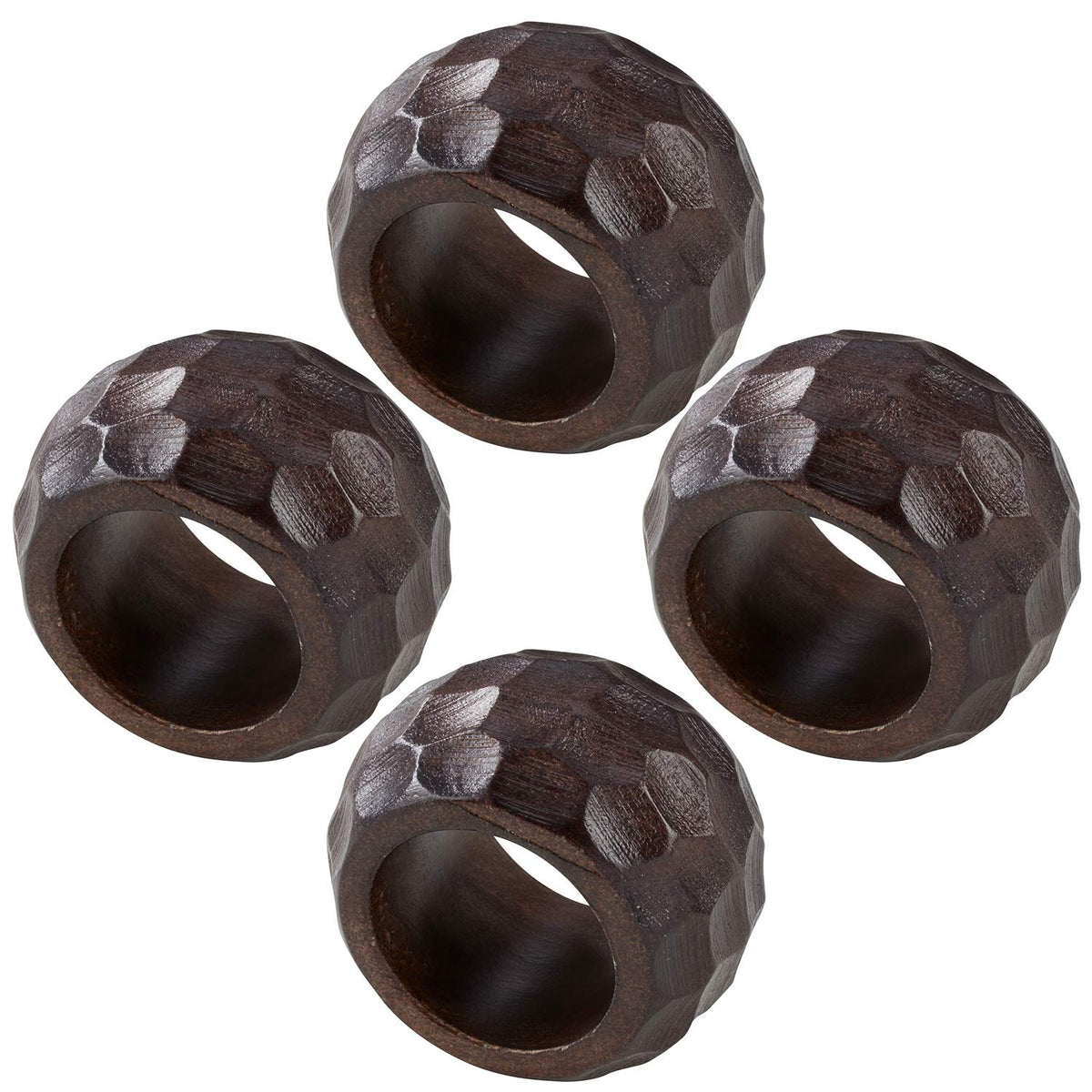 Fennco Styles Chunky Mango Wood Napkin Rings, Set of 4 - Coffee Texture Decorative Napkin Holders for Home, Dining Room, Banquet, Family Gathering, Holiday and Special Occasion