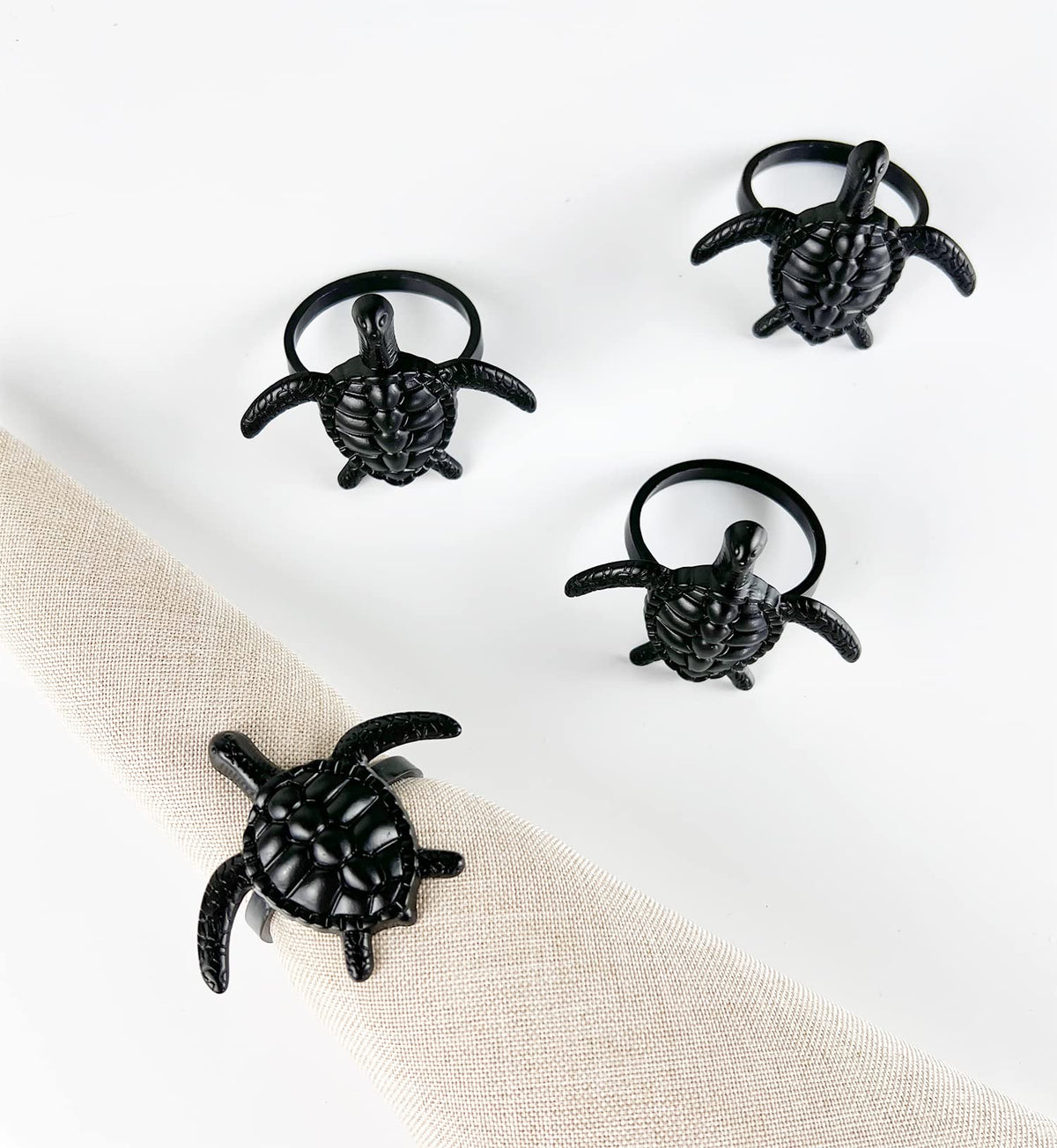 Fennco Styles Nature's Touch Sea Turtle Metal Napkin Rings, Set of 4 – Bronze Sea Creatures Napkin Holders for Family Dinner, Themed Party, Table Décor, Banquets, Holidays and Special Occasion