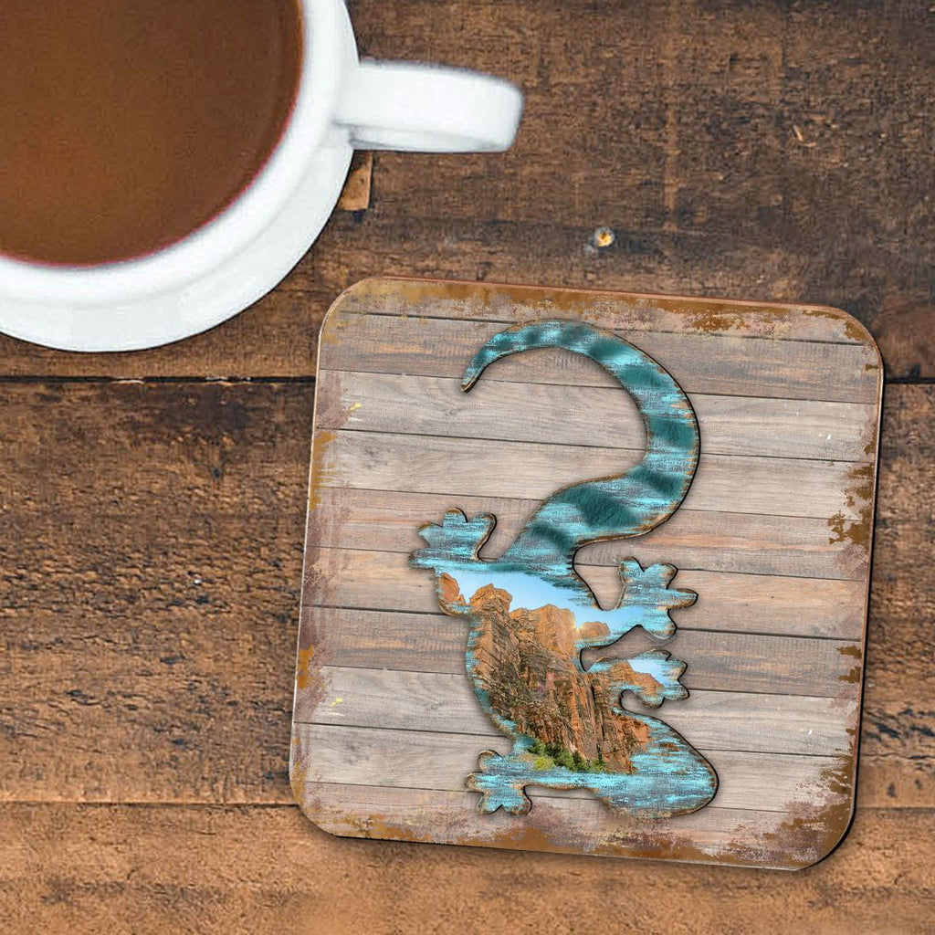 Gecko Wooden Cork Coasters Gift Set of 4 by Nature Wonders - Nature Wildlife Decor  - 8199434C-S4