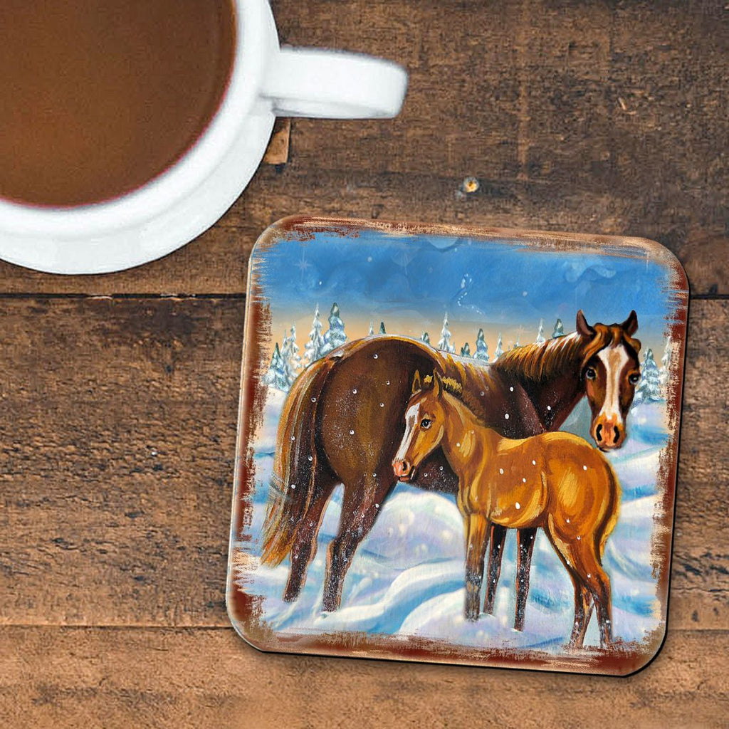 Horsey Wooden Cork Coasters Gift Set of 4 by Nature Wonders - Nature Wildlife Decor  - 95218C-S4