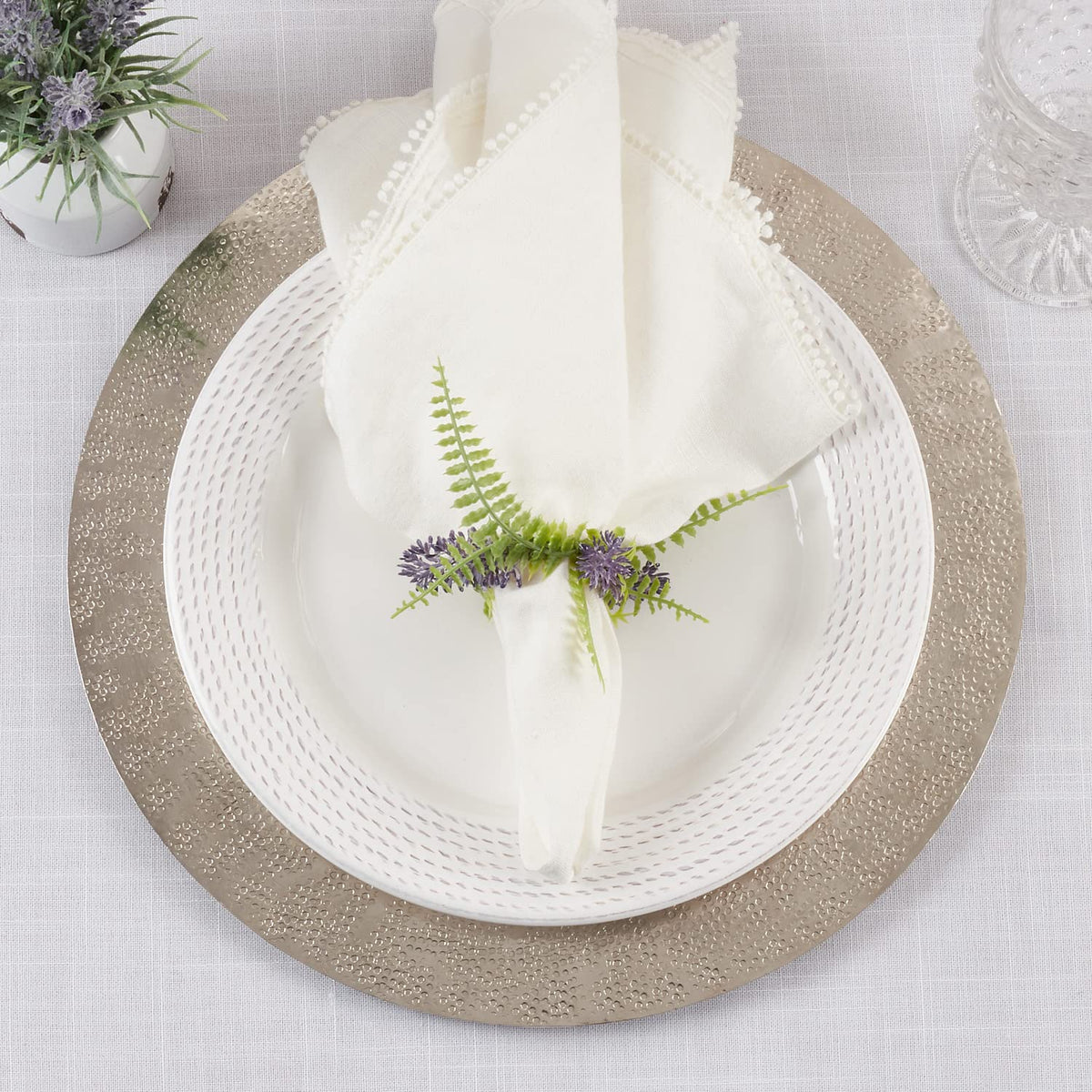 Fennco Styles Handmade Lavender Decorative Napkin Rings, Set of 4 - Purple Garden Floral Napkin Holders for Dining Table, Banquets, Weddings, Holiday Décor and Special Event