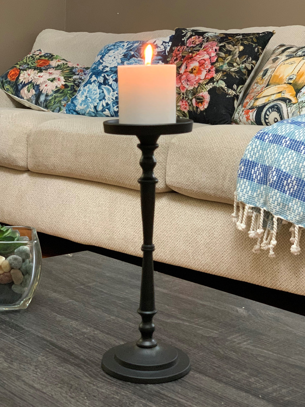 Vibhsa Pillar Candle Holder | Matte Black, 11.5"H, Fits 3.5" Candles