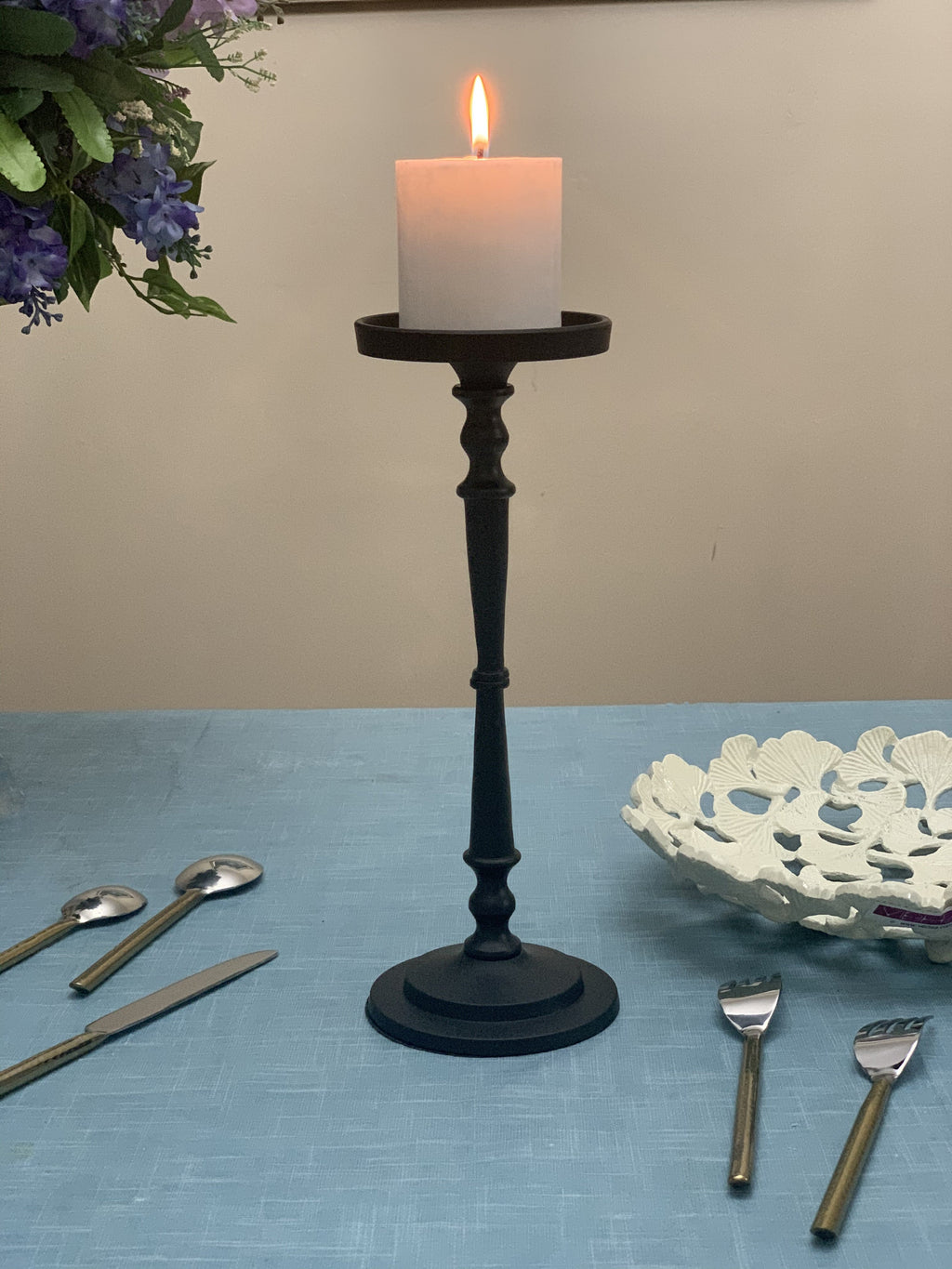 Vibhsa Pillar Candle Holder | Matte Black, 11.5"H, Fits 3.5" Candles