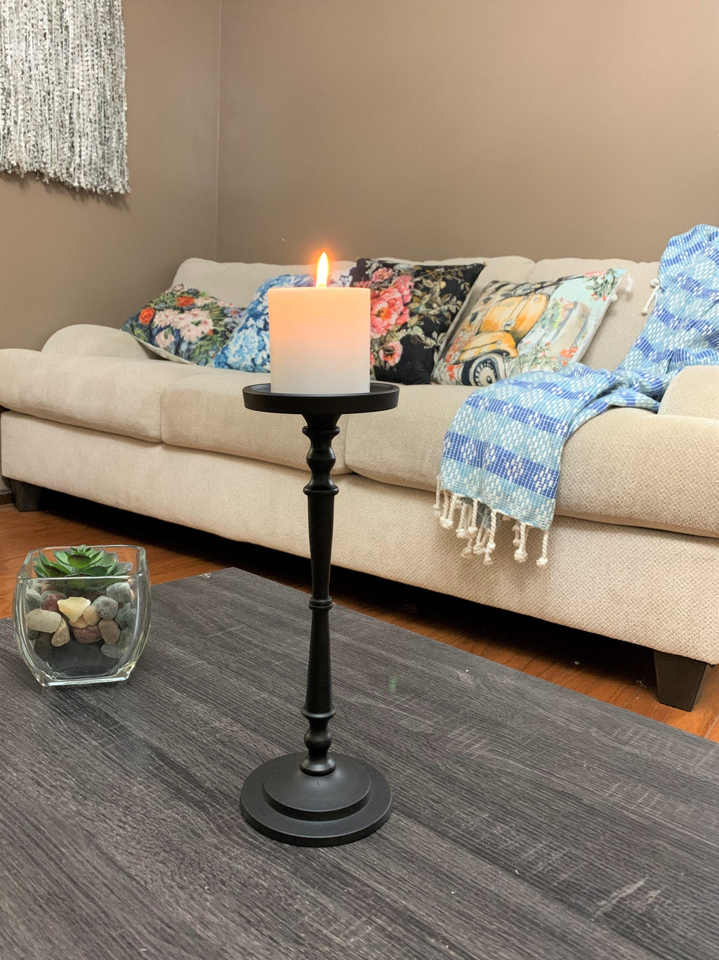 Vibhsa Pillar Candle Holder | Matte Black, 11.5"H, Fits 3.5" Candles