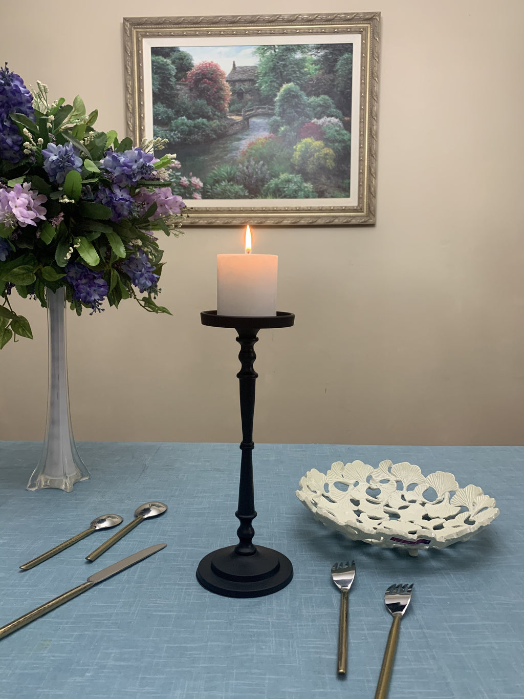 Vibhsa Pillar Candle Holder | Matte Black, 11.5"H, Fits 3.5" Candles