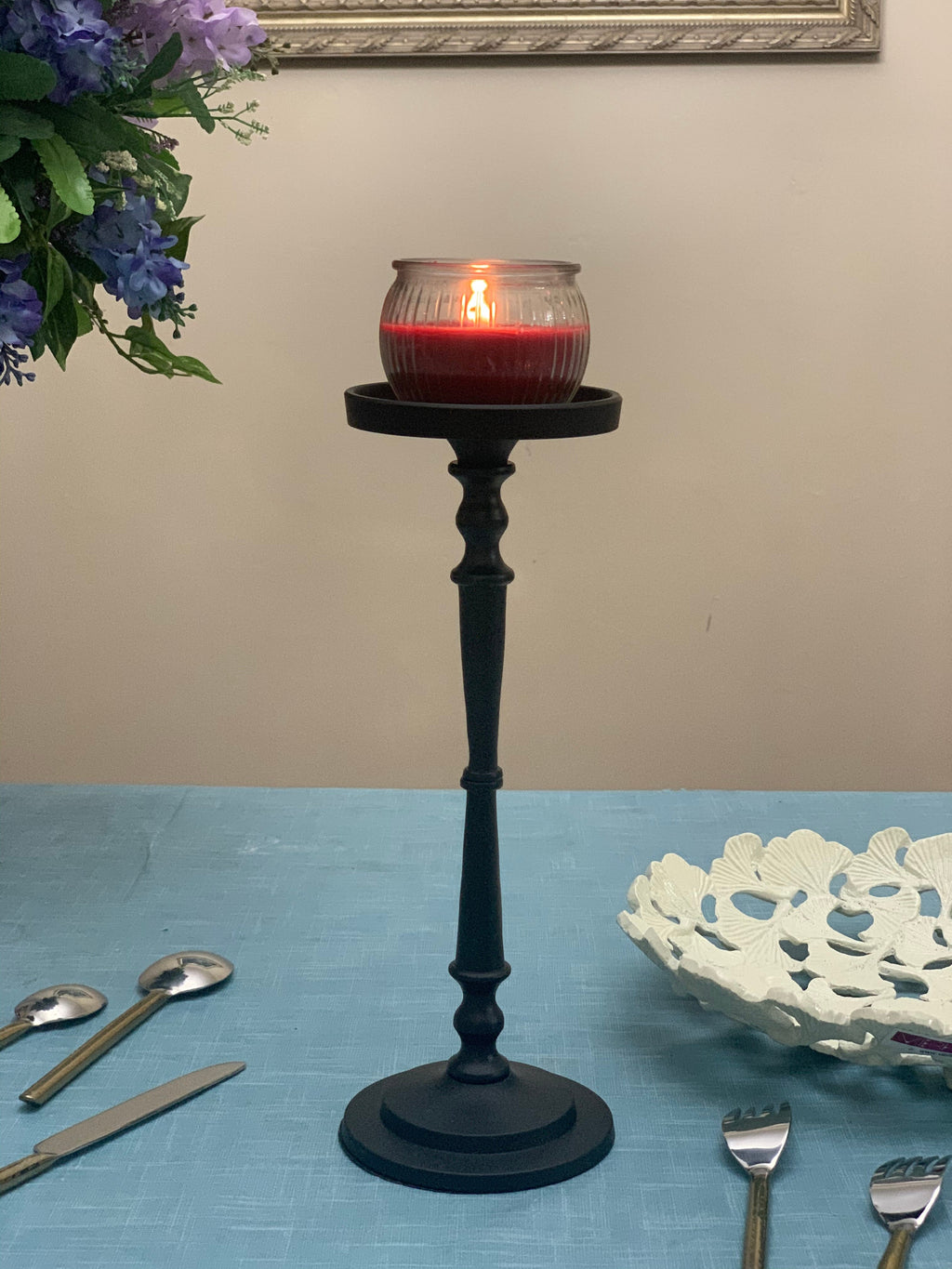 Vibhsa Pillar Candle Holder | Matte Black, 11.5"H, Fits 3.5" Candles
