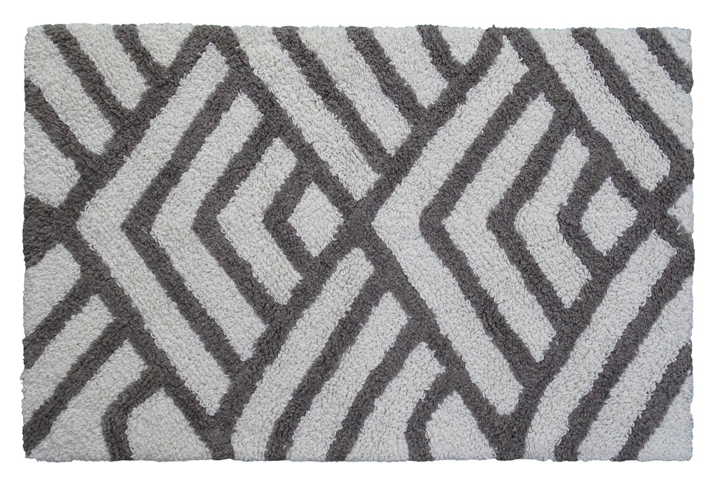 Vibhsa Bath Rug Geometric Pattern in Grey & Ivory