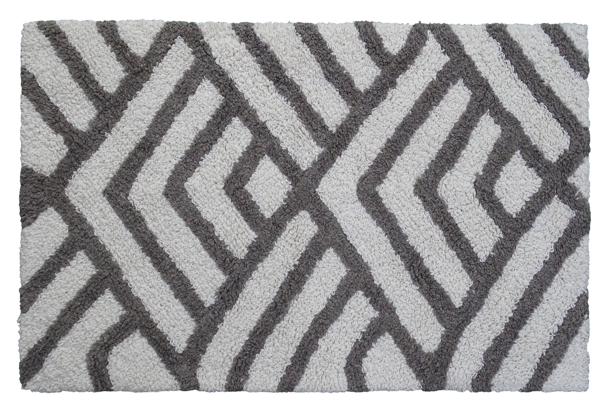 Vibhsa Bath Rug Geometric Pattern in Grey & Ivory