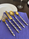 Vibhsa Gold Stainless Steel Flatware Set of 5 PC | Twisted Handle, Service for 1
