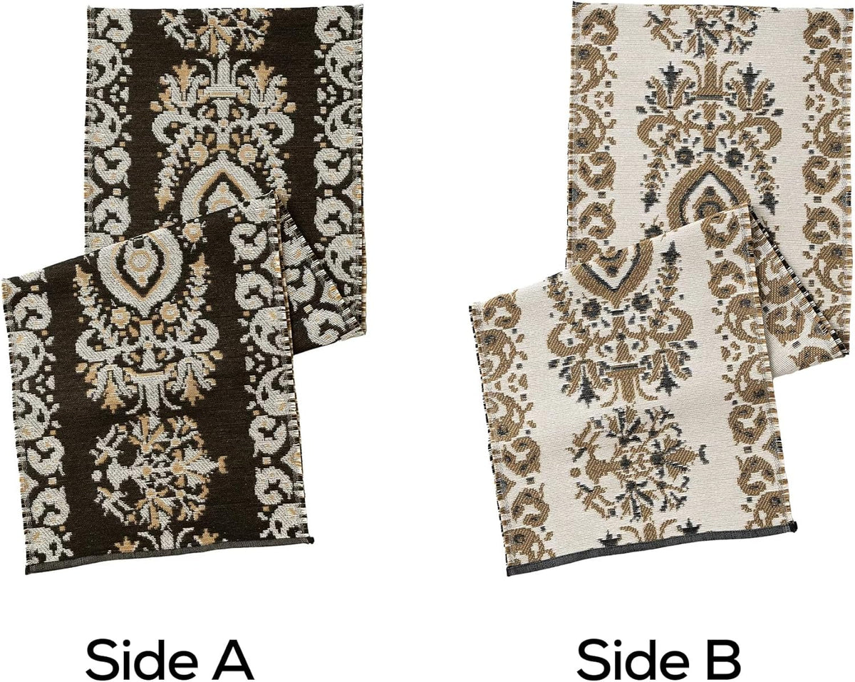 Fennco Styles Reversible Medallions Jacquard Cotton Blend Table Runner 14" W x 72" L - Multicolor Geometric Floral Dining Table Cover for Home Décor, Banquets, Family Gathering and Special Events