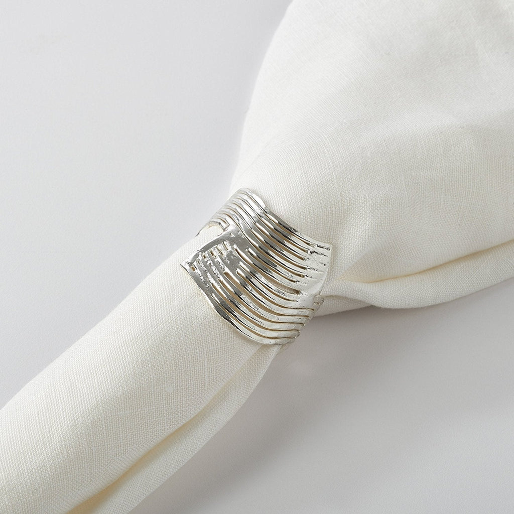 Fennco Styles Neptune Collection Wavy Design Metal Napkin Rings - Set of 4 - Silver