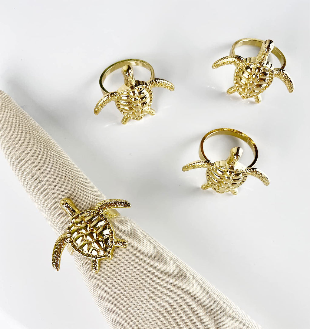 Fennco Styles Nature's Touch Sea Turtle Metal Napkin Rings, Set of 4 – Bronze Sea Creatures Napkin Holders for Family Dinner, Themed Party, Table Décor, Banquets, Holidays and Special Occasion