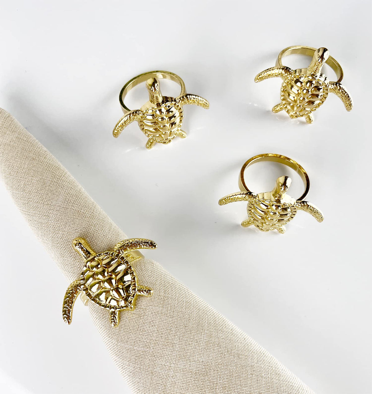 Fennco Styles Nature's Touch Sea Turtle Metal Napkin Rings, Set of 4 – Bronze Sea Creatures Napkin Holders for Family Dinner, Themed Party, Table Décor, Banquets, Holidays and Special Occasion