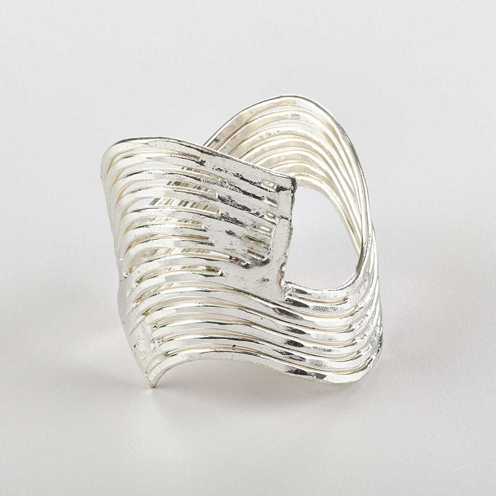 Fennco Styles Neptune Collection Wavy Design Metal Napkin Rings - Set of 4 - Silver
