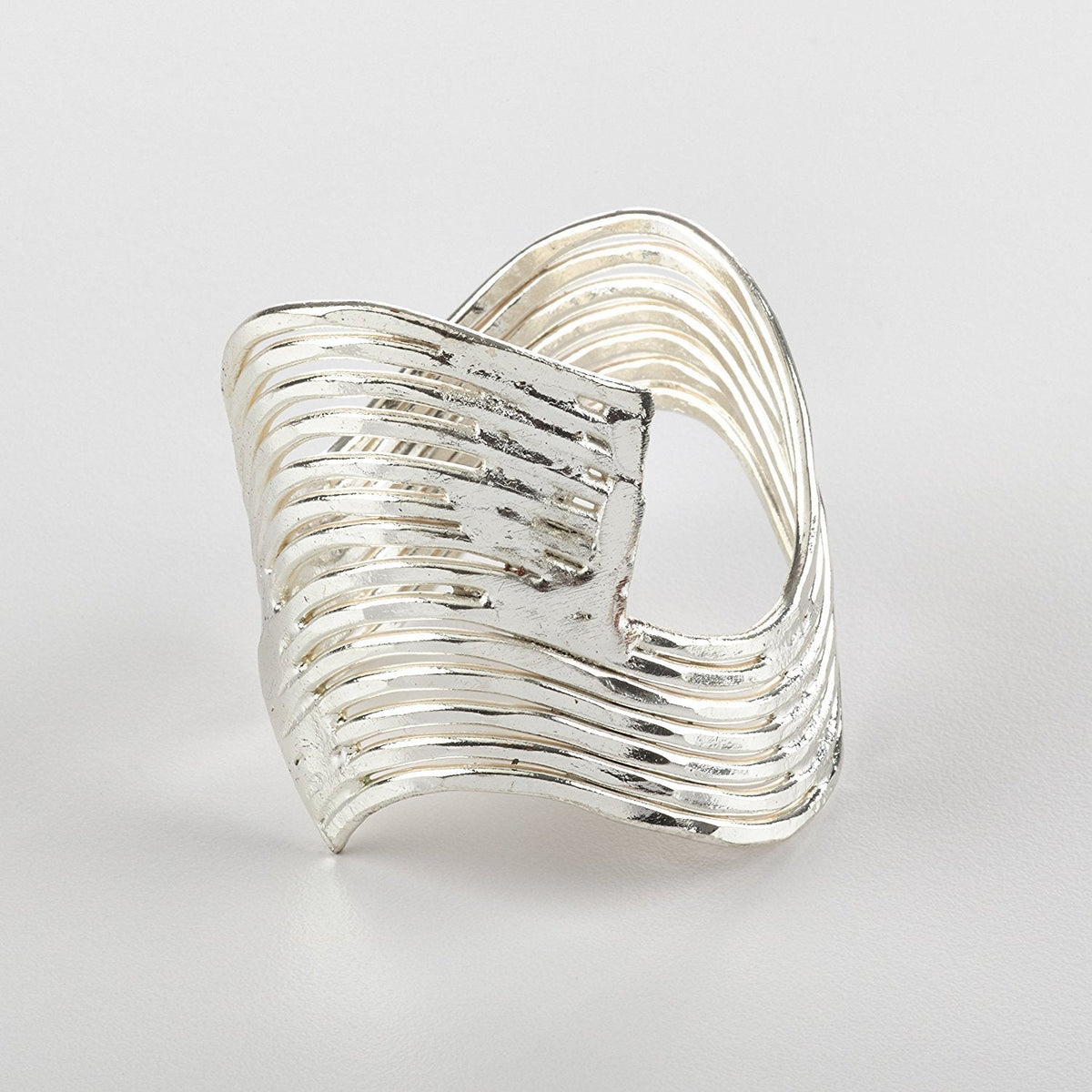 Fennco Styles Neptune Collection Wavy Design Metal Napkin Rings - Set of 4 - Silver