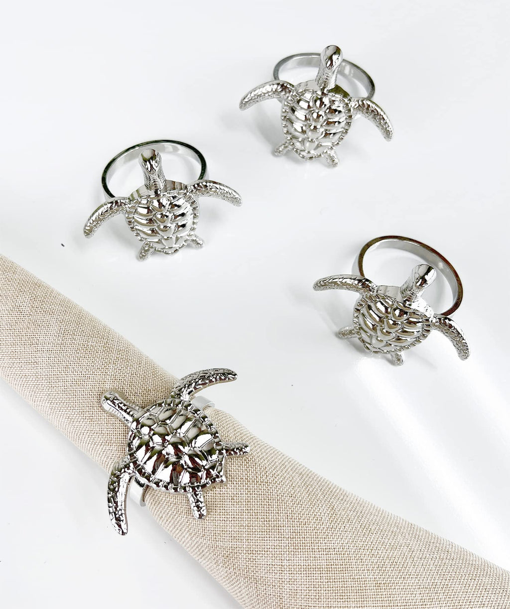 Fennco Styles Nature's Touch Sea Turtle Metal Napkin Rings, Set of 4 – Bronze Sea Creatures Napkin Holders for Family Dinner, Themed Party, Table Décor, Banquets, Holidays and Special Occasion