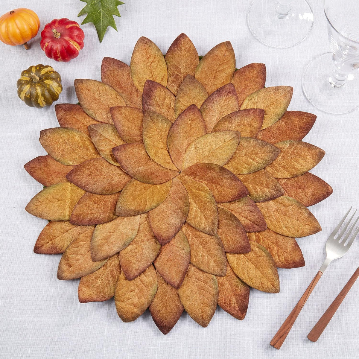 The Harvest Table bundle: Harvest Fall Leaves round placemats, 15", set of 4