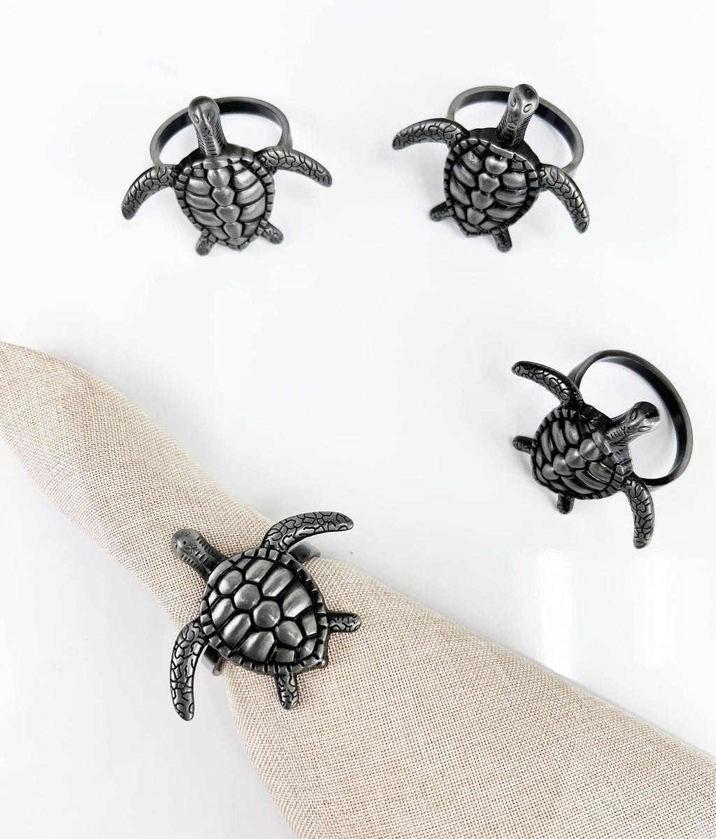 Fennco Styles Nature's Touch Sea Turtle Metal Napkin Rings, Set of 4 – Bronze Sea Creatures Napkin Holders for Family Dinner, Themed Party, Table Décor, Banquets, Holidays and Special Occasion