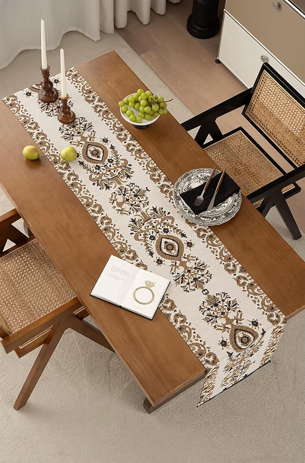 Fennco Styles Reversible Medallions Jacquard Cotton Blend Table Runner 14" W x 72" L - Multicolor Geometric Floral Dining Table Cover for Home Décor, Banquets, Family Gathering and Special Events