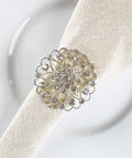 Fennco Styles Rhinestone Crystal Flower Napkin Rings Wedding Holiday Table Decoration - Set of 4