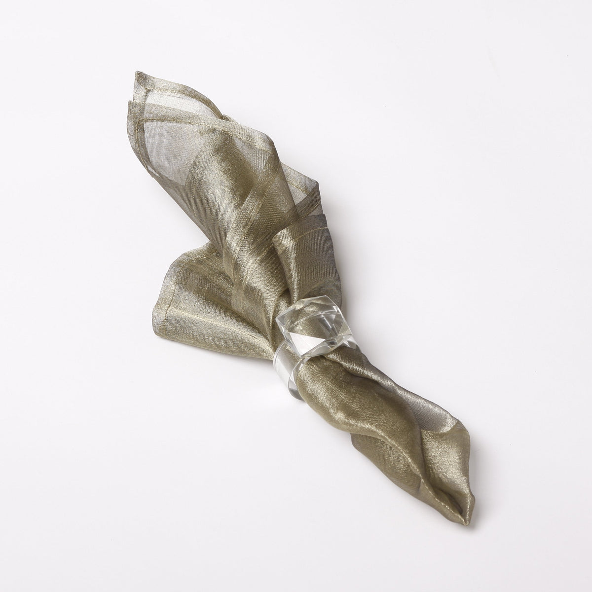 Fennco Styles Olive Sheer Organza Cloth Napkins 20" W x 20" L, Set of 4 - Metallic Dinner Napkin for Wedding, Banquets, Special Events and Party Décor
