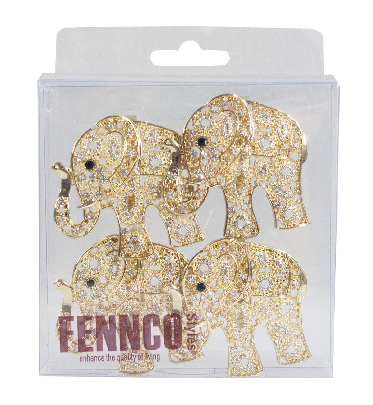Fennco Styles Gorgeous Metal Jeweled Napkin Rings - Set of 4 (Elephant-Bejeweled)