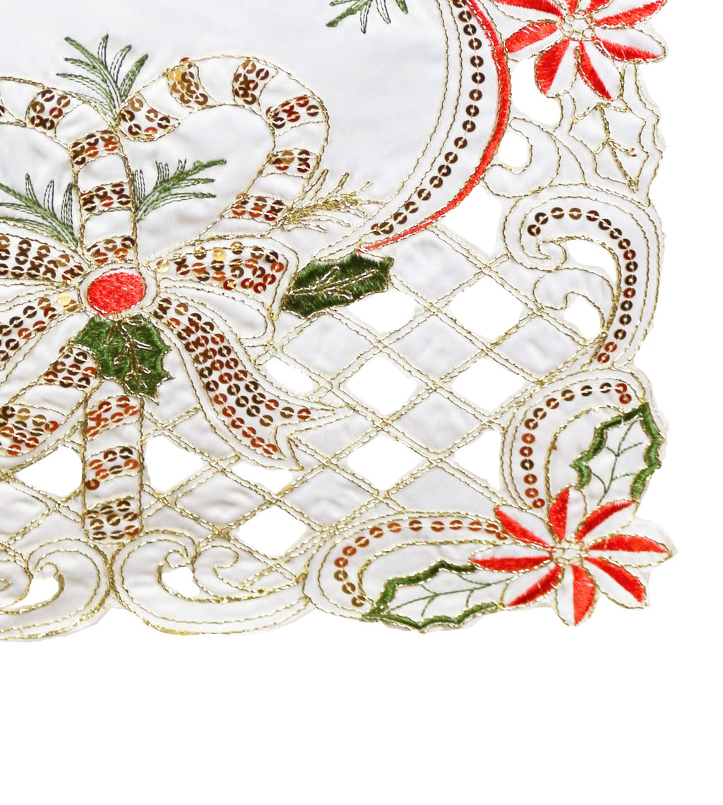 Fennco Styles Christmas Embroidered Holly Cloth Napkins 20" W x 20" L, Set of 4