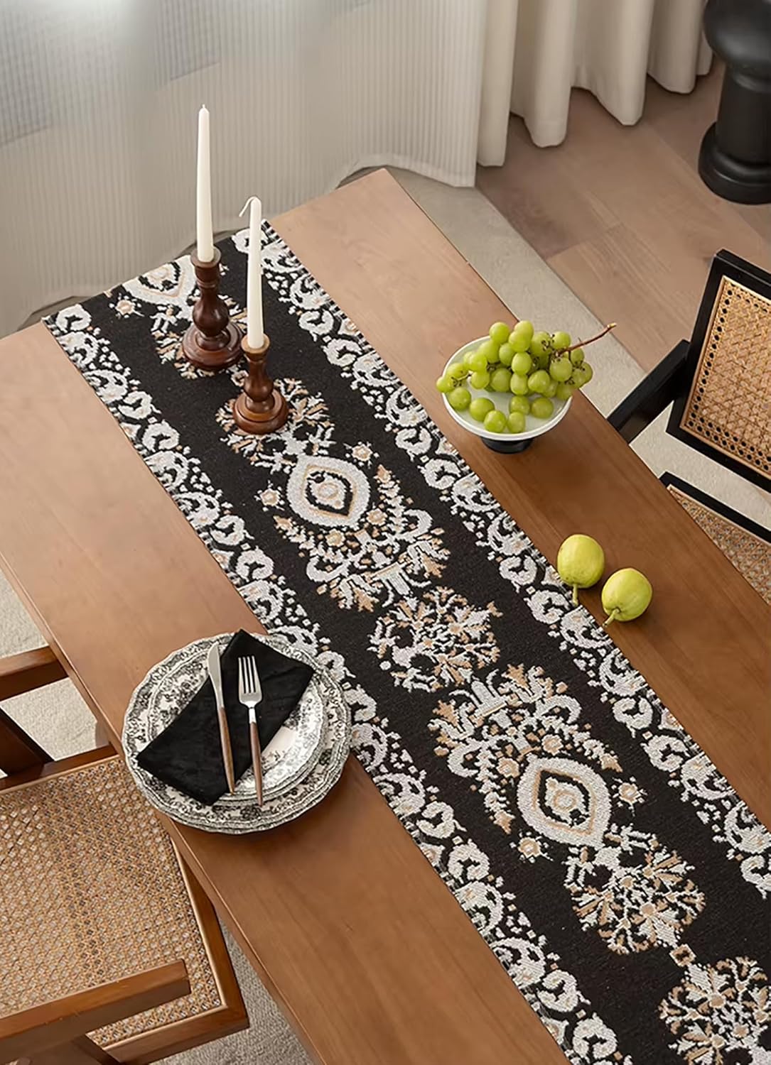 Fennco Styles Reversible Medallions Jacquard Cotton Blend Table Runner 14" W x 72" L - Multicolor Geometric Floral Dining Table Cover for Home Décor, Banquets, Family Gathering and Special Events